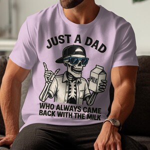 Grappige skeletvader png, gewoon een vader die altijd terugkwam met de melk, cool retro skelet Vaderdagontwerp, digitale download