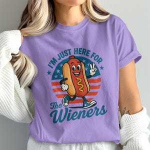 Funny Hot Dog T-Shirt - I’m Just Here for the Wieners - Patriotic Cookout Shirt - USA Party Tee - Summer Food Humor Shirt