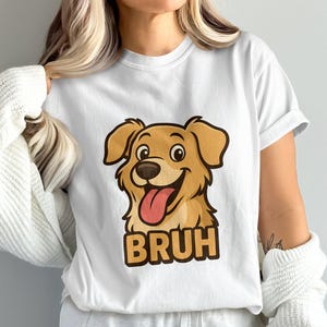 Funny Dog Meme PNG, Cartoon Golden Retriever with “BRUH” Text, Cute Doggo Sublimation Design, Funny Puppy Clipart