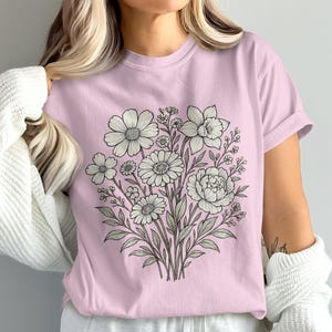 Ramo de flores silvestres vintage PNG - Ilustración de arte lineal floral en blanco y negro, clipart de boceto botánico, página para colorear para adultos, sublimación