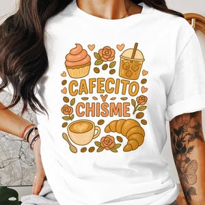 Cafecito y Chisme PNG, Latina Coffee Vibes, Cute Sublimation Design, Spanish Quote PNG, Café Lover Clipart, Digital Download.