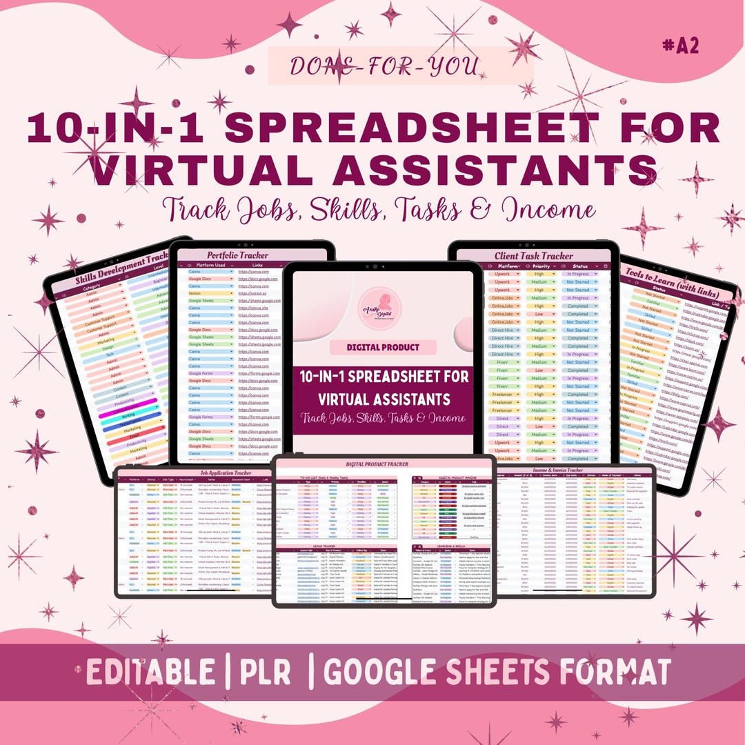 Virtual Assistant Tracker Bundle | 10-in-1 Google Sheets Spreadsheet VA ...