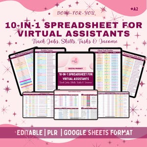 Virtual Assistant Tracker Bundle | 10-in-1 Google Sheets Spreadsheet VA Tracker (PLR)