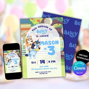 Bluey Birthday Invitation: Editable Backyard Party Template (Digital Download