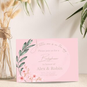 Baby Shower Invitation – Pink Floral Editable Template | Girl Baby Shower | Printable Canva Invite | Blush Greenery Design