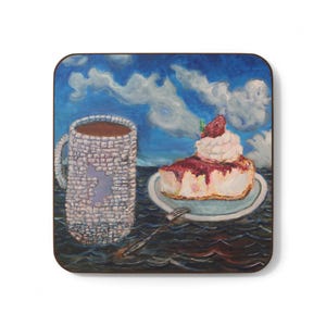 Coaster Set, Cake and Coffee Painting, Kitchen Decor, Foodie Gift, Beverage Coasters, Table Accessories