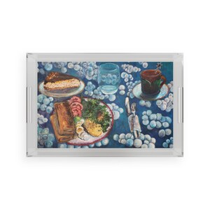 Acrylic Serving Tray, painting Lunch time, Decorative Food Tray, Kitchen Serving Platter, Artistic Serving Tray, Gift for Foodie, Dining