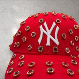 Red Custom Rhinestone New Era NY Hat | Blinged Out Hat, Custom Hat