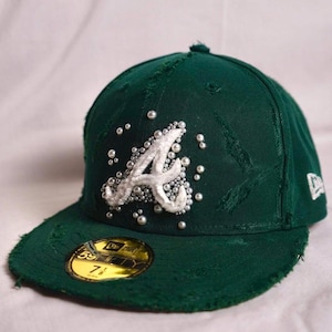 Custom Distressed Pearl New Era Hat | Custom Hat Embellishments, Fitted Hat
