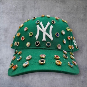 Multicolor Rhinestones Green New Era NY Hat | Blinged Out Hat