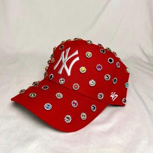 Red Custom Rhinestone NY Hat | Blinged Out Hat, Custom Hat