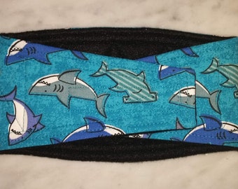Dog Belly Band, SHARKS, FREE SHIPPING, Male Dog Belly Band, Tapered Dog Diaper, Male Dog Wrap, Dog Diaper, Quilted Belly Band 30