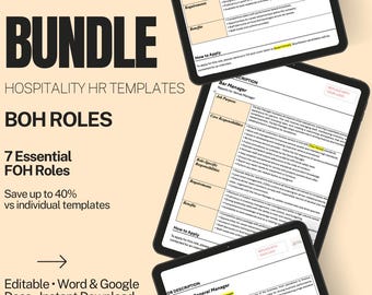 FOH Job Description Templates Bundle | Hospitality Hiring | Editable Word & Google Docs | Instant Download