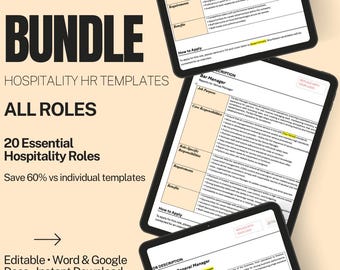 Hospitality Job Description Templates Bundle | 20 Editable Restaurant & Café Roles | Word + Google Docs | Hiring | HR Toolkit