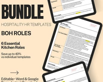 Back of House Job Description Bundle | Kitchen Roles | Editable Word & Google Docs | Hospitality Hiring