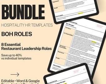 Hospitality Leadership Job Description Bundle | 8 Editable Manager Templates | Word & Google Docs