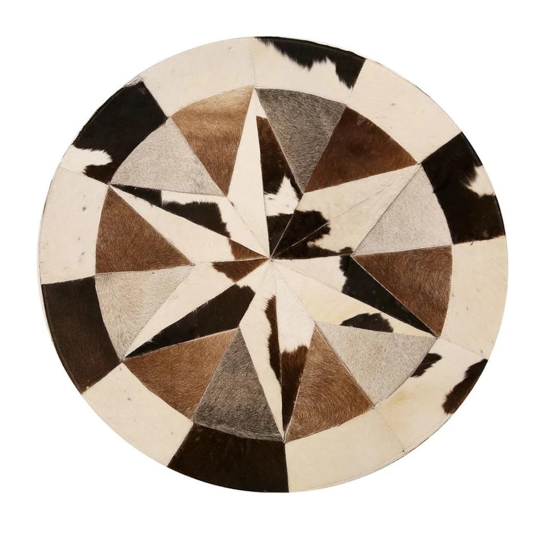Patchwork Round Cowhide Rug 2x2 Ft Handmade Circle Rug – Natural ...