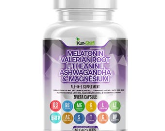 Melatonin Valerian Root Capsules – L-Theanine, Ashwagandha & Magnesium – 60 Ct