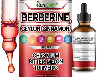 Berberine Liquid Drops with Ceylon Cinnamon, Chromium, Bitter Melon & Turmeric With Free 3-Day Fast USA Delivery