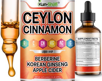 Ceylon Cinnamon Liquid Drops with Berberine, Korean Ginseng & Apple Cider with chromium Free USA 3D Fast Delivery