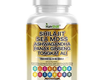 Shilajit Sea Moss Ashwagandha Capsules: Tongkat Ali & Ginseng Blend - 90 Ct
