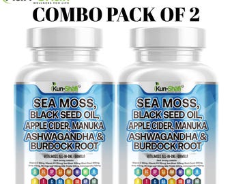 Sea Moss Herbal Blend Capsules: Black Seed Oil, Ashwagandha, Burdock Root Pack Of 2 -- 120 Capsules