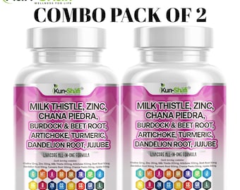 Milk Thistle Herbal Blend Capsules with Zinc, Artichoke & Turmeric - Pack of 2 - 120 Count