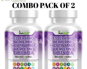 Resveratrol Capsules – Resveratrol with Berberine, Nicotinamide, Quercetin, Green Tea & Grape Seed – Pack Of (2) – 120 Ct