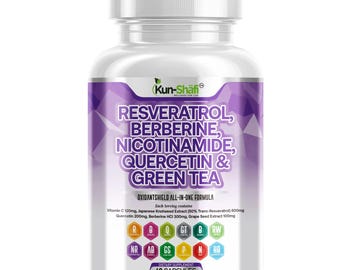 Resveratrol Capsules – Resveratrol with Berberine, Nicotinamide, Quercetin, Green Tea & Grape Seed – 60 Ct