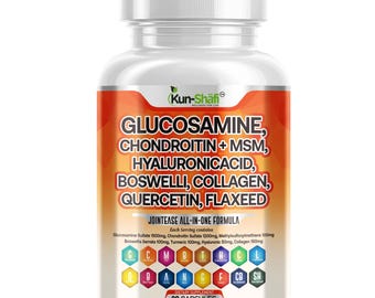 Glucosamine, Chondroitin, MSM, Hyaluronic Acid, Boswellia, Collagen, Quercetin & Flaxseed – 90 Capsules | Kun Shafi