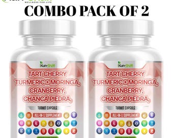Tart Cherry Tumeric + Moringa, Cranberry, Chanca Piedra All-in-one Herbal 240 Capsules - Pack of 2