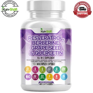 Resveratrol Supplement: Berberine, Grape Seed, Quercetin, Green Tea & Blueberry - 60 Vegan Capsules