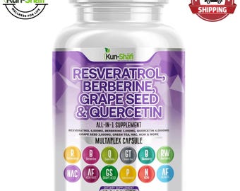 Resveratrol Ergänzung: Berberin, Traubenkerne, Quercetin, Grüner Tee & Blaubeere - 60 Vegane Kapseln