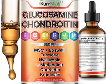 Glucosamine Chondroitin Liquid Drops with MSM + Boswelli, Turmeric & Hyaluronic Acid | with L-Methionine, Quercetin Bromelain