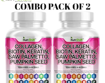 Collagen Biotin, Keratin Capsules Herbal Hair & Skin Support - Pack of 2- 120 Ct
