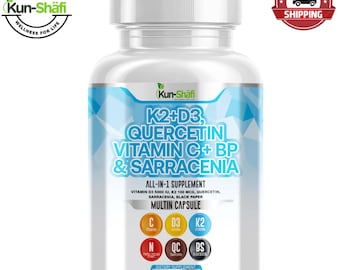 Vegane K2 + D3-Kapseln mit Quercetin, Vitamin C & schwarzem Pfeffer