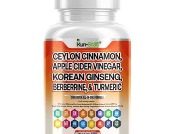 Ceylon Cinnamon Herbal Capsules: Apple Cider Vinegar, Ginseng, Turmeric - 60 Count