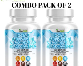 K2+D3 Capsules with Quercetin, Vitamin C & Black Pepper - Pack of 2 - 120 Capsules