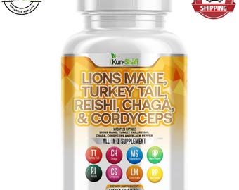 Lion's Mane Mushroom Capsules: Reishi, Chaga, Cordyceps - 60 Vegan