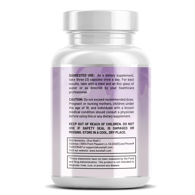 May include: A clear plastic bottle of dietary supplement capsules with a white cap. The label includes usage instructions and warnings. The text on the label is in English. The bottle is on a white background.