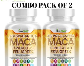 Ashwagandha Maca, Tongkat Ali, Fenugreek, Panax Ginseng & Ginger – Pack of (2) - 120 Capsules