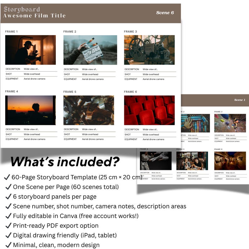 Feature Film Storyboard Template (60 Scenes, 6 Panels/page) | Directors ...