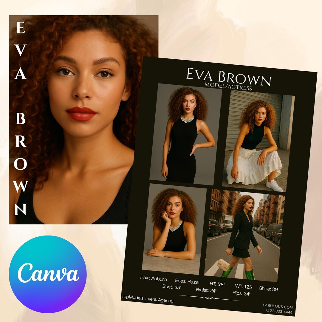Editable Actor / Model Comp Card Template for Canva | Printable Zed ...