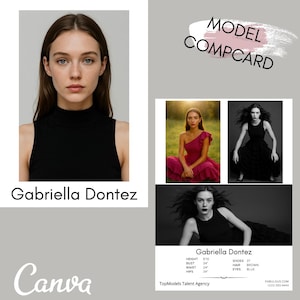 Editable Model Comp Card Template for Canva – Digital Modeling Portfolio & Stats Card – Printable Model Marketing Card
