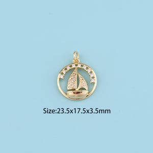 18K Gold Filled sailboat Pendant,sailboat Pendant,Round charm,Gift for Her,Valentine&#39;s Day Gift,DIY Jewelry Supplies