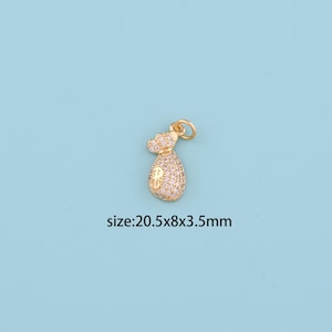 18K Gold Filled Money Bag Pendant,CZ Micro Pave Money Bag Charms,Dollar Sign Charm,Gold Coin Bag,DIY Jewelry Making Supply