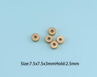 10Pcs 18K Gold Filled Gear Spacer Beads,Round Flat Spacer Beads,Corrugated Bead, Wheel Spacer,DIY Jewelry Making Supply