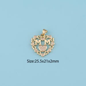 18K Gold Filled CZ heart Mom Pendant,Family Pendant,Mom charm,Gift for Her,Valentine&#39;s Day Gift,DIY Jewelry Supplies