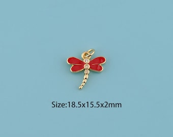 Colgante de libélula esmaltado en oro de 18 quilates, collar de libélula, colgante de insecto, regalo para ella, regalo de San Valentín, suministros para hacer joyas de bricolaje.