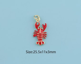 18K Gold Filled crayfish pendant,Enamel crayfish Necklace,crayfish Pendant Gift for Her,Valentine's Day Gift,DIY Jewelry making supplies